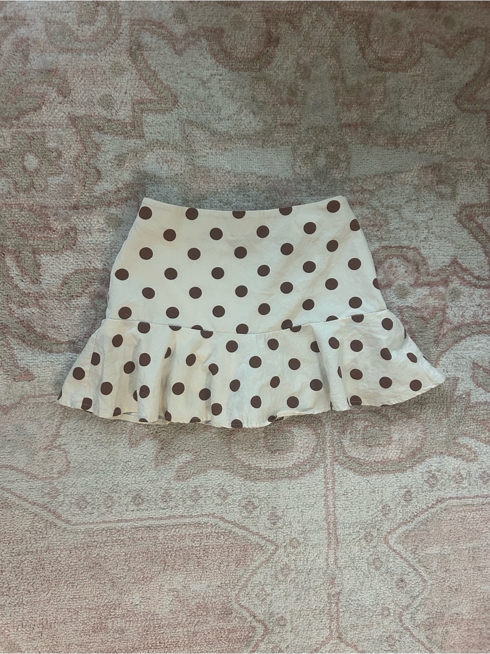 Zara Cream Mini Skirt with Brown Polka Dots